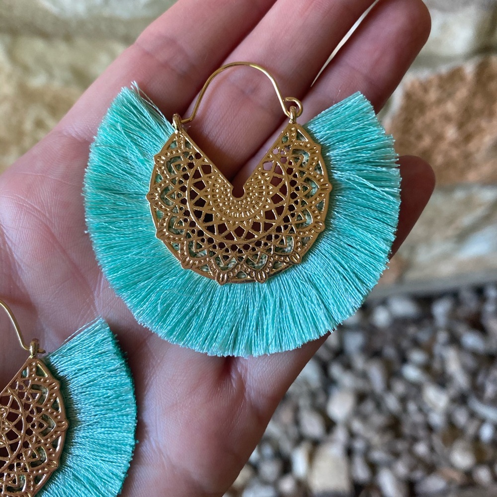 Anthro Amelia Mint Filigree Earrings - Picture 4 of 4